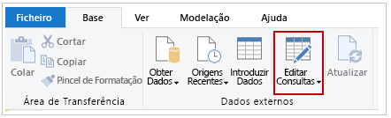 Captura de ecrã do botão Transformar dados.