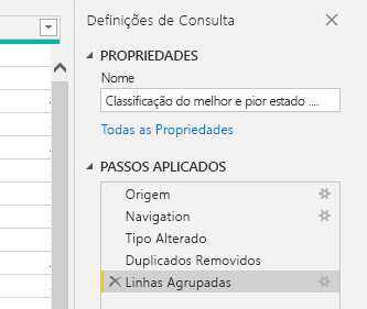 Captura de ecrã da caixa de diálogo Definições de Consulta.