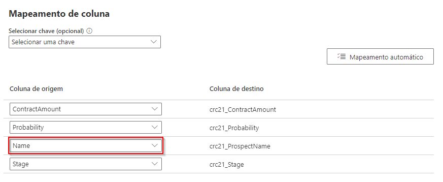 Captura de tela da janela do Power Query mostrando configurações de carregamento e mapeamento de coluna com carregamento para tabela existente e colunas correspondentes.