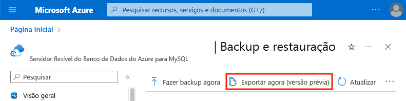 Captura de tela das configurações de backup e restauração destacando o botão Exportar agora.