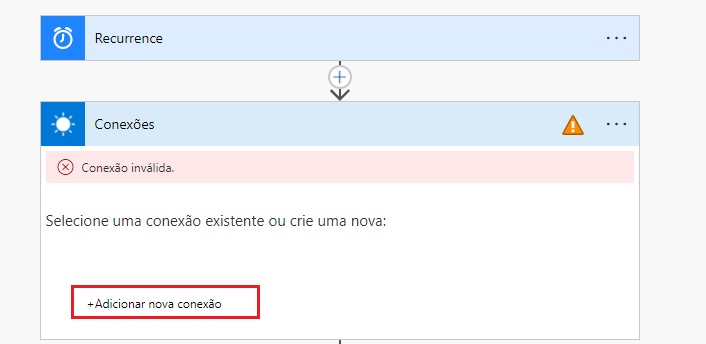 Captura de tela do botão Adicionar nova conexão.