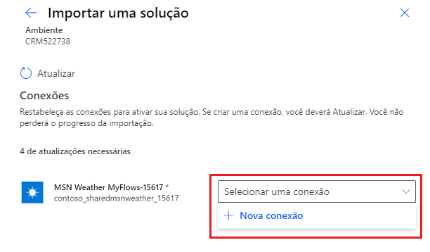 Captura de tela da opção Nova conexão no menu.