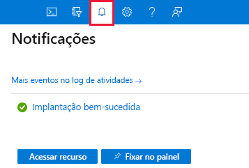 Captura de ecrã a mostrar o ícone de notificações na barra de ferramentas e parte do painel de notificações.