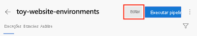 Captura de tela da interface do Azure DevOps que mostra o pipeline e o botão Editar.