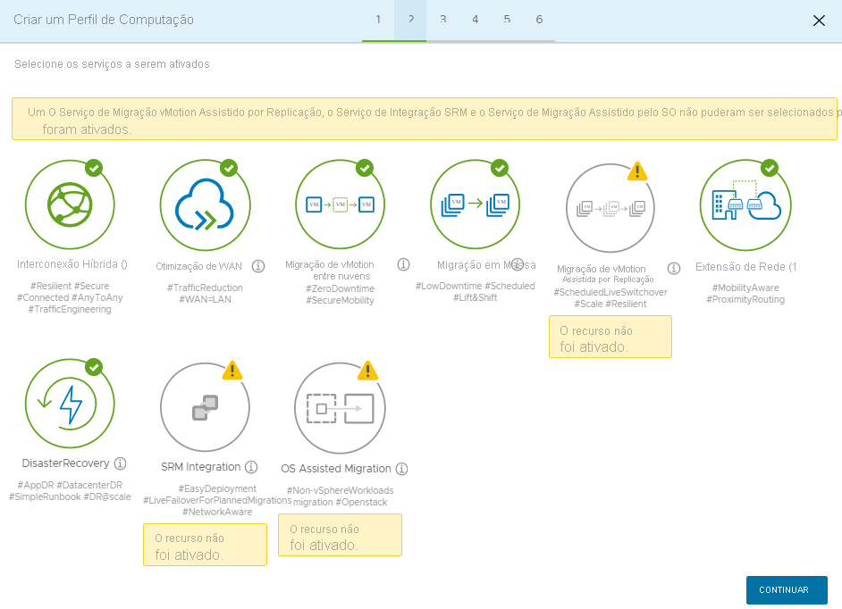 Screenshot of the services selected for activation with HCX Connector on-premises.