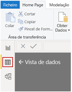 Captura de ecrã a mostrar a tela da vista Dados.