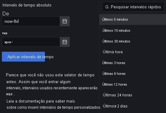 Uma captura de tela que mostra o seletor de tempo.