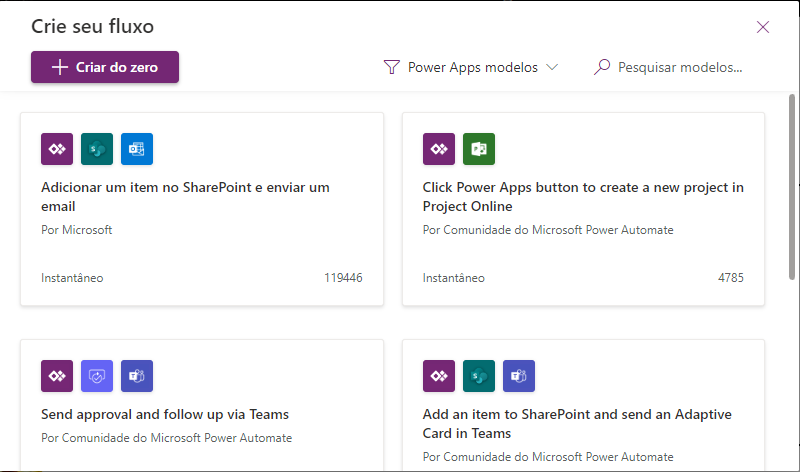 Captura de tela dos resultados da pesquisa para o botão do PowerApps.