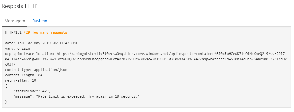 Captura de tela de uma resposta HTTP mostrando um erro 429 Too Many Requests.
