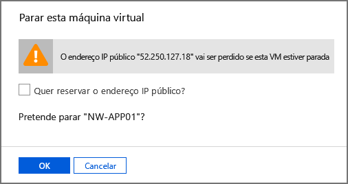 Captura de ecrã do pedido para parar esta VM.