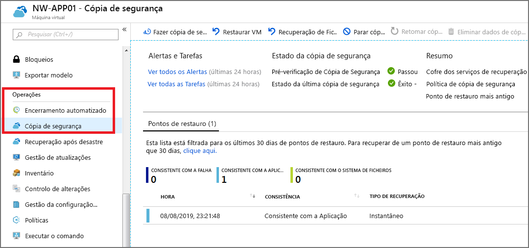 Captura de tela da operação de backup de uma VM.