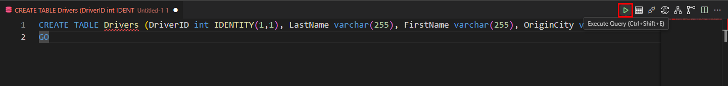 Captura de tela da janela Nova consulta com o comando T-SQL para a tabela Drivers. O botão Executar está realçado.