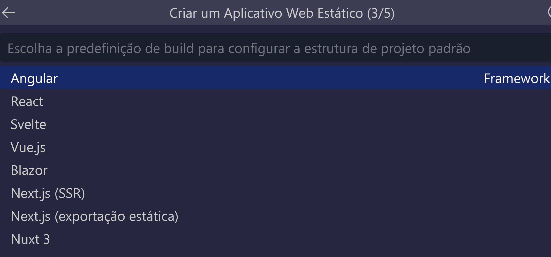 Captura de tela mostrando a opção angular selecionada.