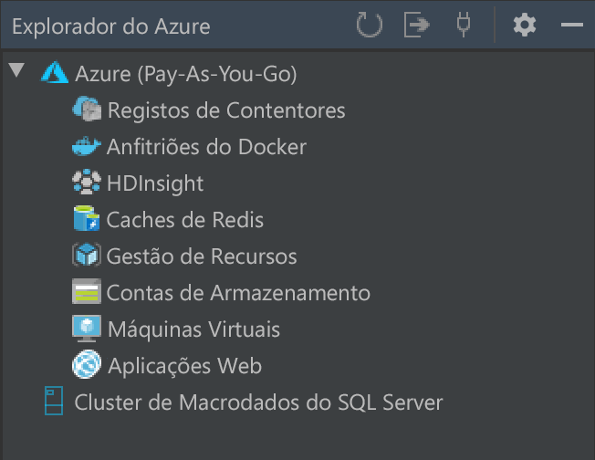 Captura de ecrã do Azure Explorer no IntelliJ IDEA.