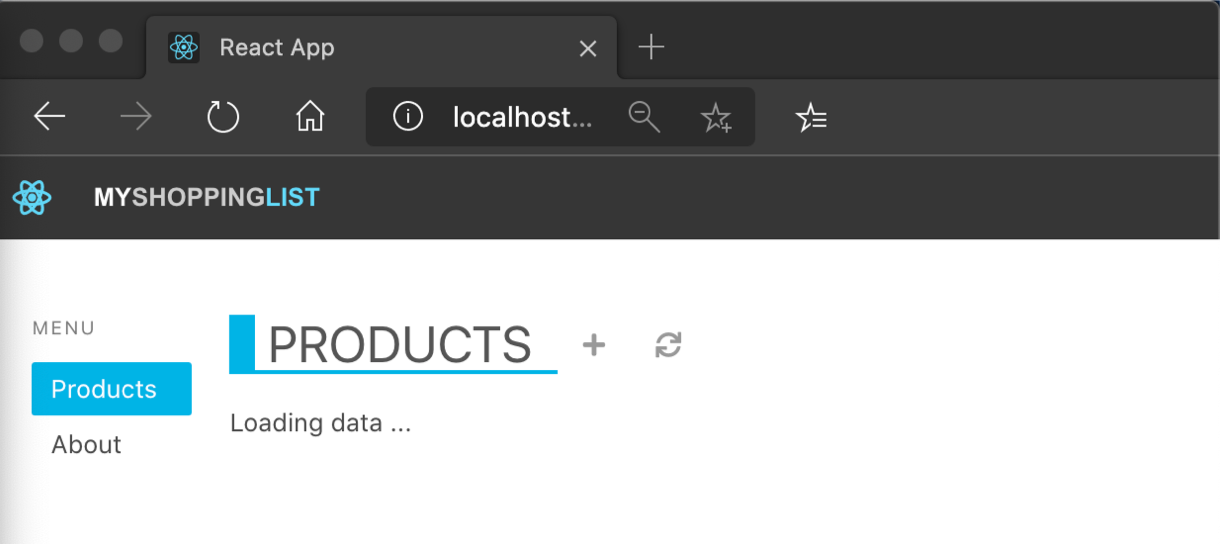 Captura de tela do host local do seu aplicativo Web React.