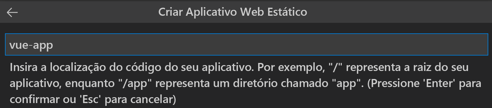 Captura de tela mostrando o local do código do aplicativo Vue.