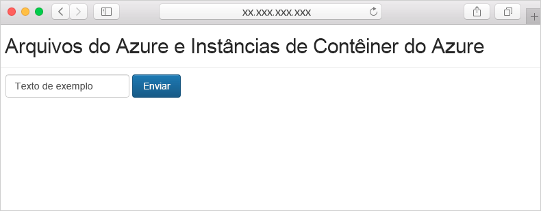 Captura de ecrã a mostrar a demonstração de partilha de ficheiros do Azure Container Instances a ser executada num browser.