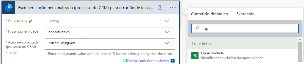 Insira o ID da oportunidade na caixa Destino.