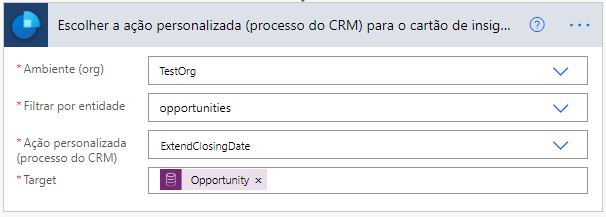 Operação concluída com Destino definido como Oportunidade.