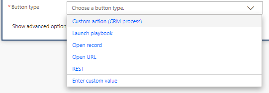 A operação Criar cartão para o assistente V2 tem um novo tipo de botão de Ação personalizada (processo do CRM).