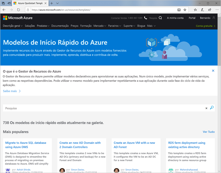 Captura de ecrã a mostrar os modelos do Azure.