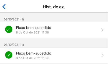 Captura de tela móvel do histórico de execução do fluxo.