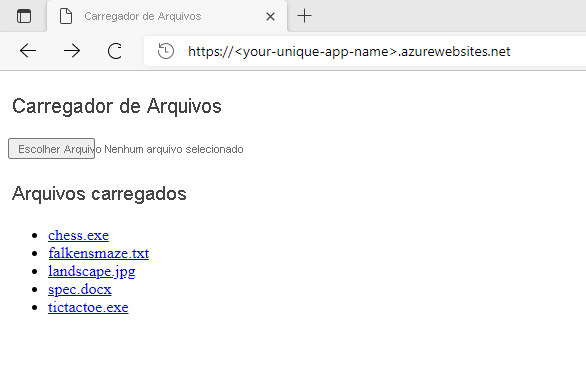 Captura de ecrã da aplicação Web FileUploader para Java.