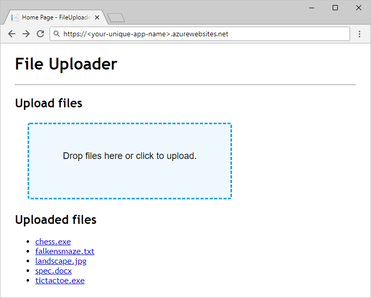 Captura de tela do aplicativo Web FileUploader para C#.