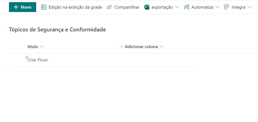 Captura de tela da página dos tópicos Segurança e Conformidade.