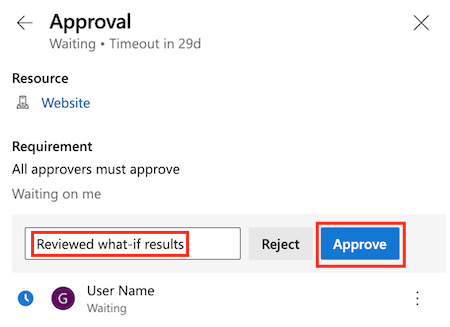 Captura de tela da interface do Azure DevOps que mostra a página de aprovação do pipeline, com o botão Aprovar realçado.