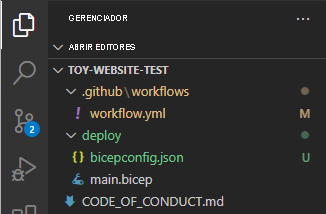 Captura de tela do Visual Studio Code Explorer, com o novo arquivo mostrado na pasta de implantação.