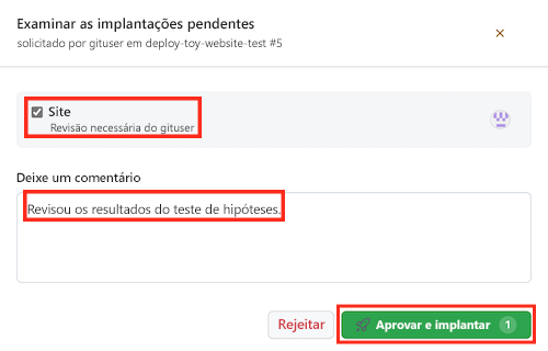 Captura de tela da interface do GitHub que mostra a página de aprovação do fluxo de trabalho, com o botão Aprovar realçado.