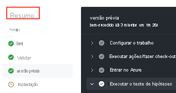 Captura de tela da interface do GitHub que mostra o menu Resumo, com a seta para trás realçada.