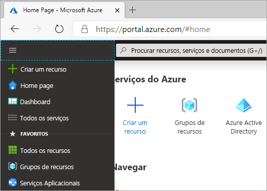 Captura de ecrã da opção de menu do portal no lado esquerdo do portal.