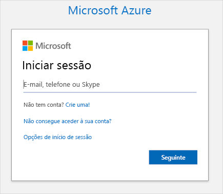 Captura de ecrã que mostra a página de início de sessão do Azure.