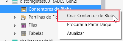 Captura de tela que mostra o menu de atalho para adicionar um contêiner.