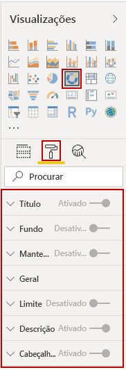 Captura de ecrã do painel de formato Visualizações.