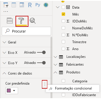 Imagem da opção Formatação Condicional abaixo do painel Visualizações.