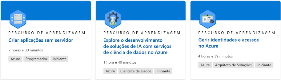 Captura de ecrã que mostra um percurso de aprendizagem do site do Microsoft Learn