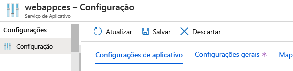 Captura de ecrã que mostra outras opções de configuração para uma aplicação com o Serviço de Aplicação no portal do Azure.