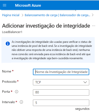 Captura de tela que mostra como criar uma investigação de integridade no portal do Azure.