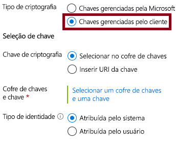 Captura de tela que mostra como criar uma chave gerenciada pelo cliente.