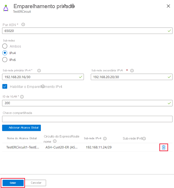 Azure portal - disable GlobalReach configuration