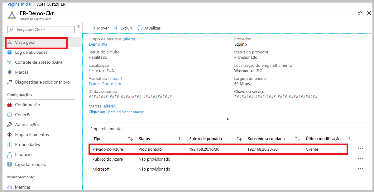 Azure portal - view peering status