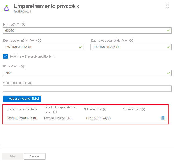 Azure portal - Verify GlobalReach configuration