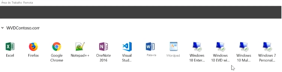 Diagrama de aplicativos de área de trabalho remota do Windows 10.