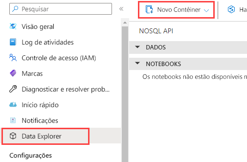 Você pode adicionar um contêiner usando o Data Explorer.