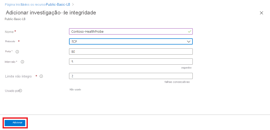 Captura de ecrã da página de definições da sonda de saúde.