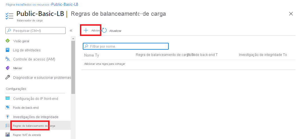 Captura de ecrã da página Regra de balanceamento de carga adicionada.