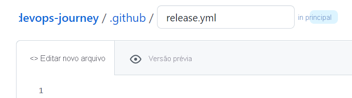 Captura de tela de como criar release.yml arquivo no GitHub.